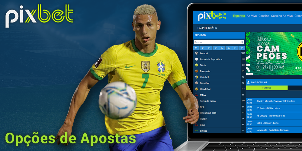 Opções de apostas esportivas da Pixbet Brasil